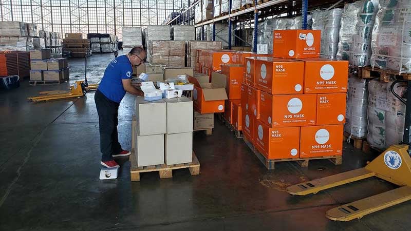 The United Nations Humanitarian Response Depot (UNHRD) in Panama prepares to dispatch 13 consignments of personal protective equipment items.