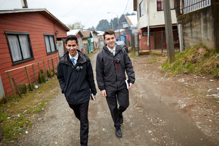 Two missionaries walking